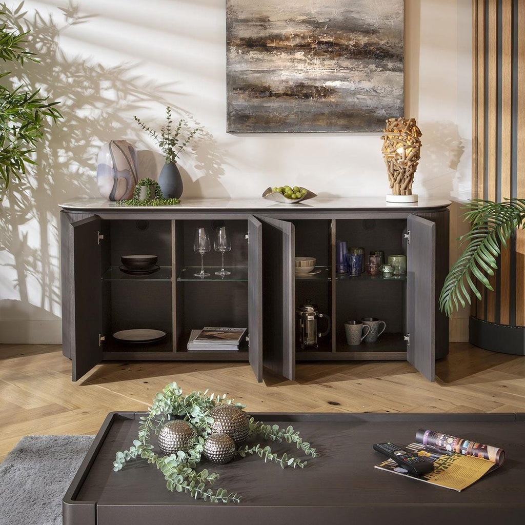 Barnes 4-Door Sideboard Cabinet Grey Oak Wash 190cm