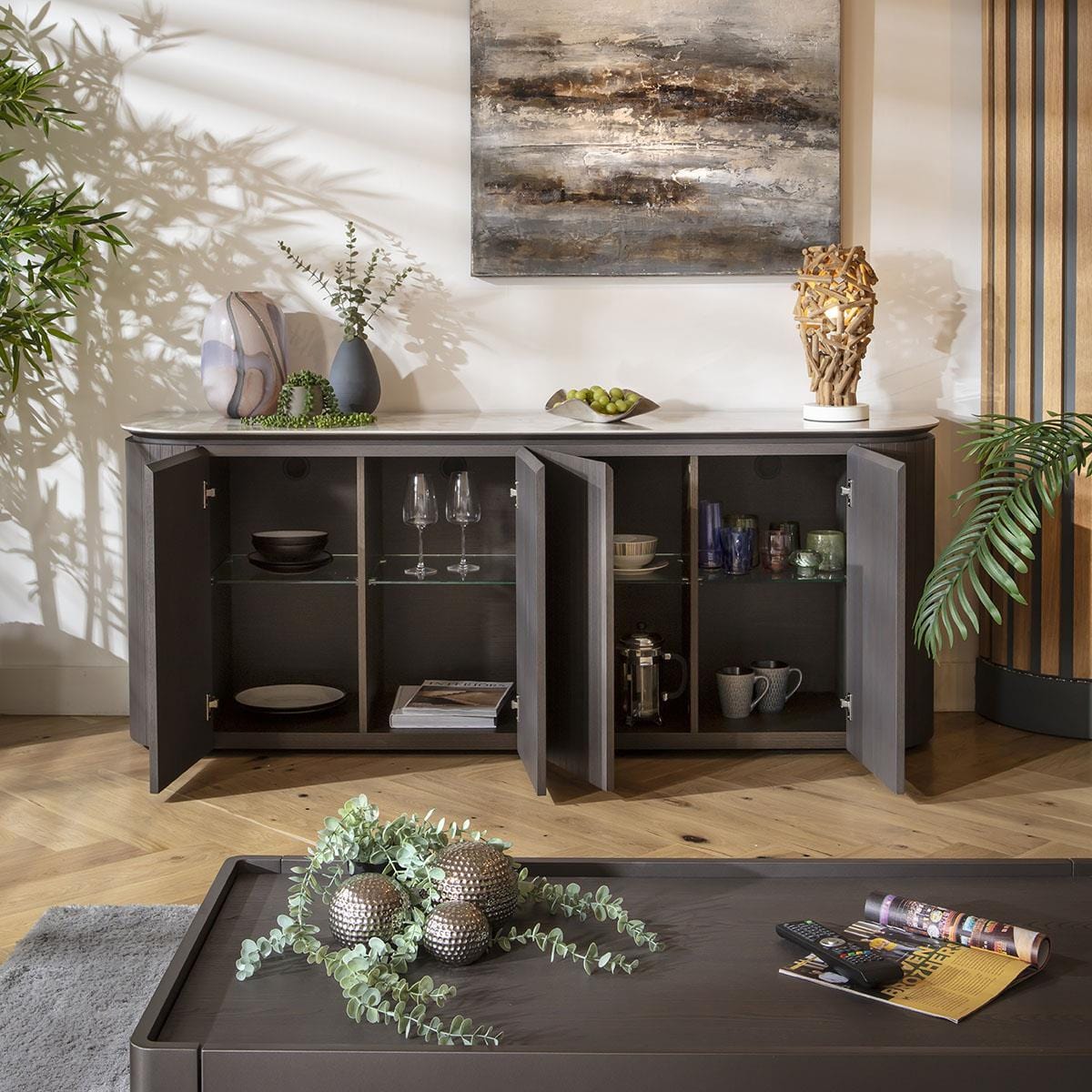 Barnes 4-Door Sideboard Cabinet Grey Oak Wash 190cm