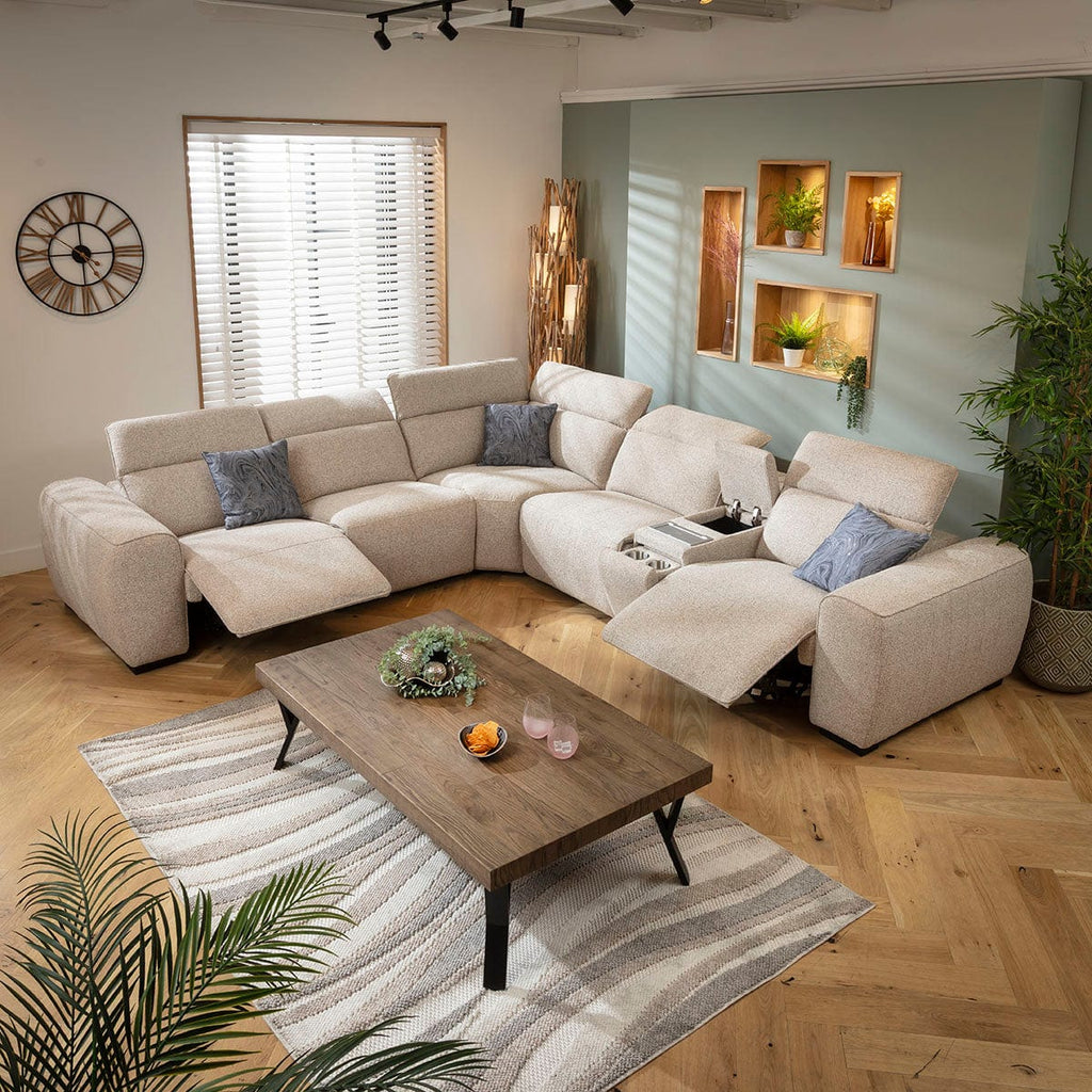 Lola Large 5 Seater Recliner Corner Sofa & Console Beige 329x296cm 14C1