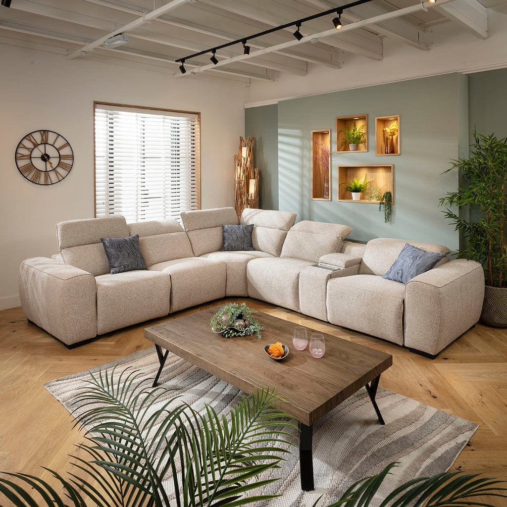Lola Large 5 Seater Recliner Corner Sofa & Console Beige 329x296cm 14C1