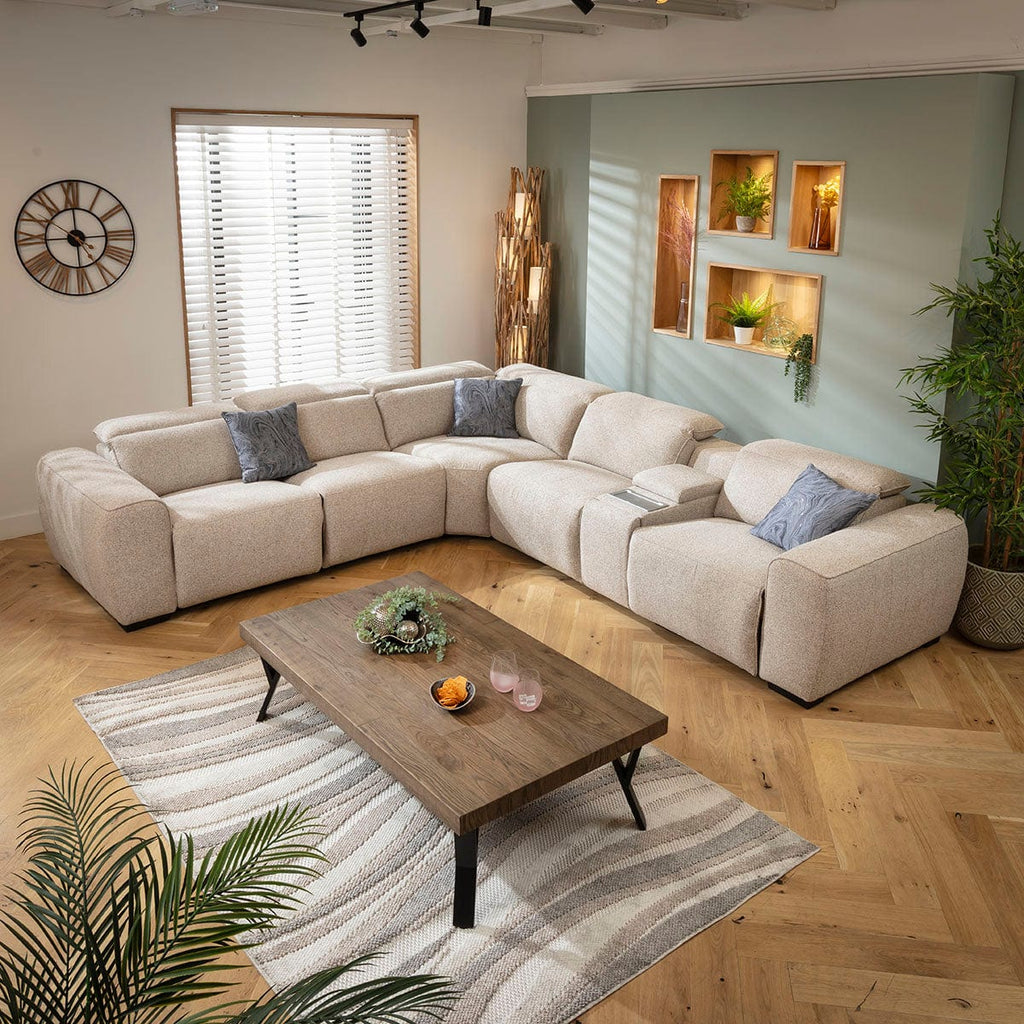 Lola Large 5 Seater Recliner Corner Sofa & Console Beige 329x296cm 14C1