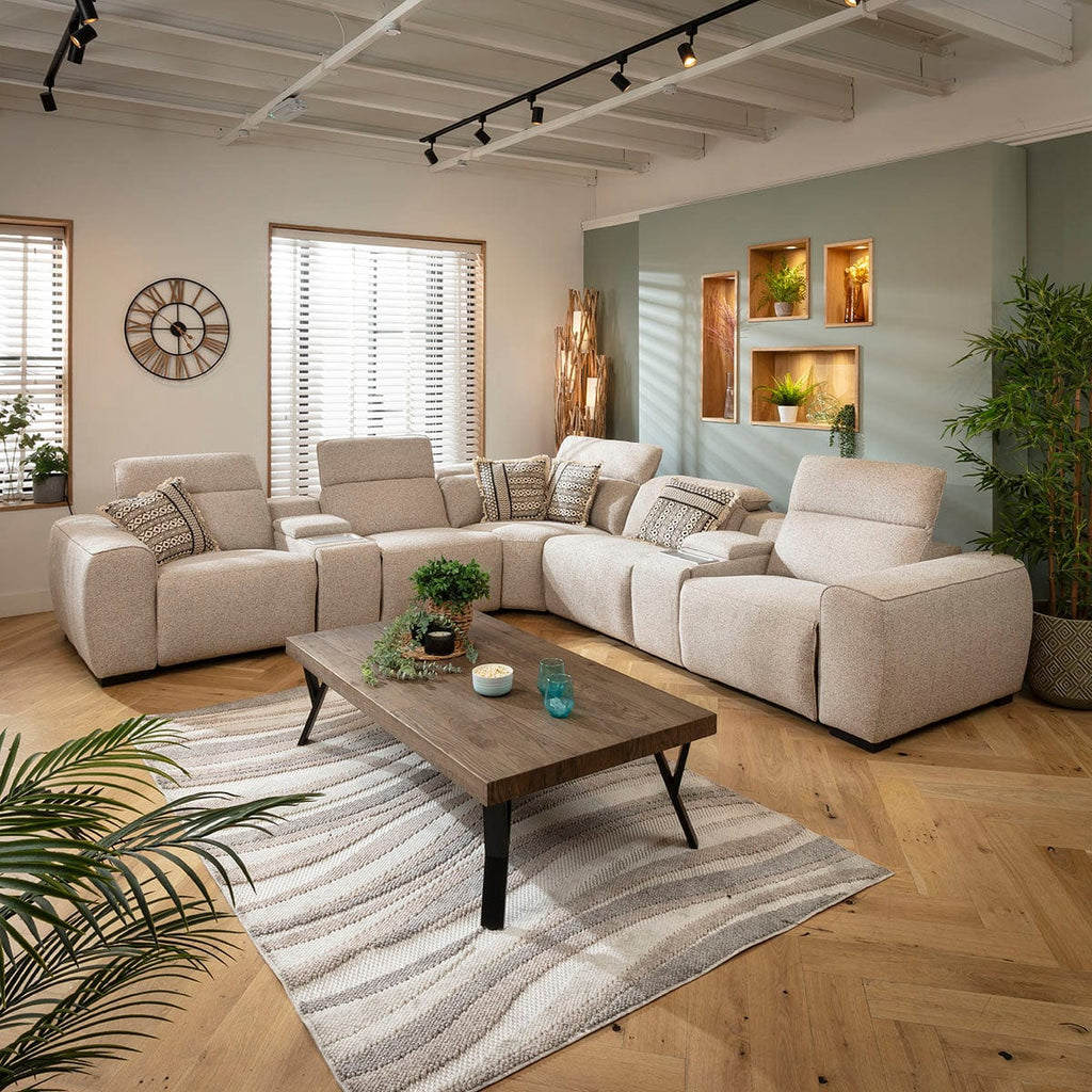 Lola Large 5 Seater Recliner Corner Sofa & Consoles Beige 329x329cm 14C2