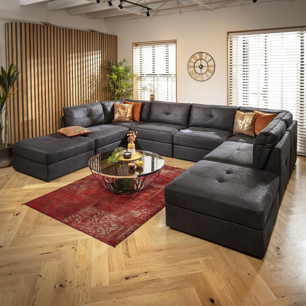 Archie 6 Seater U-Shape Sofa Black 360x270cm 10