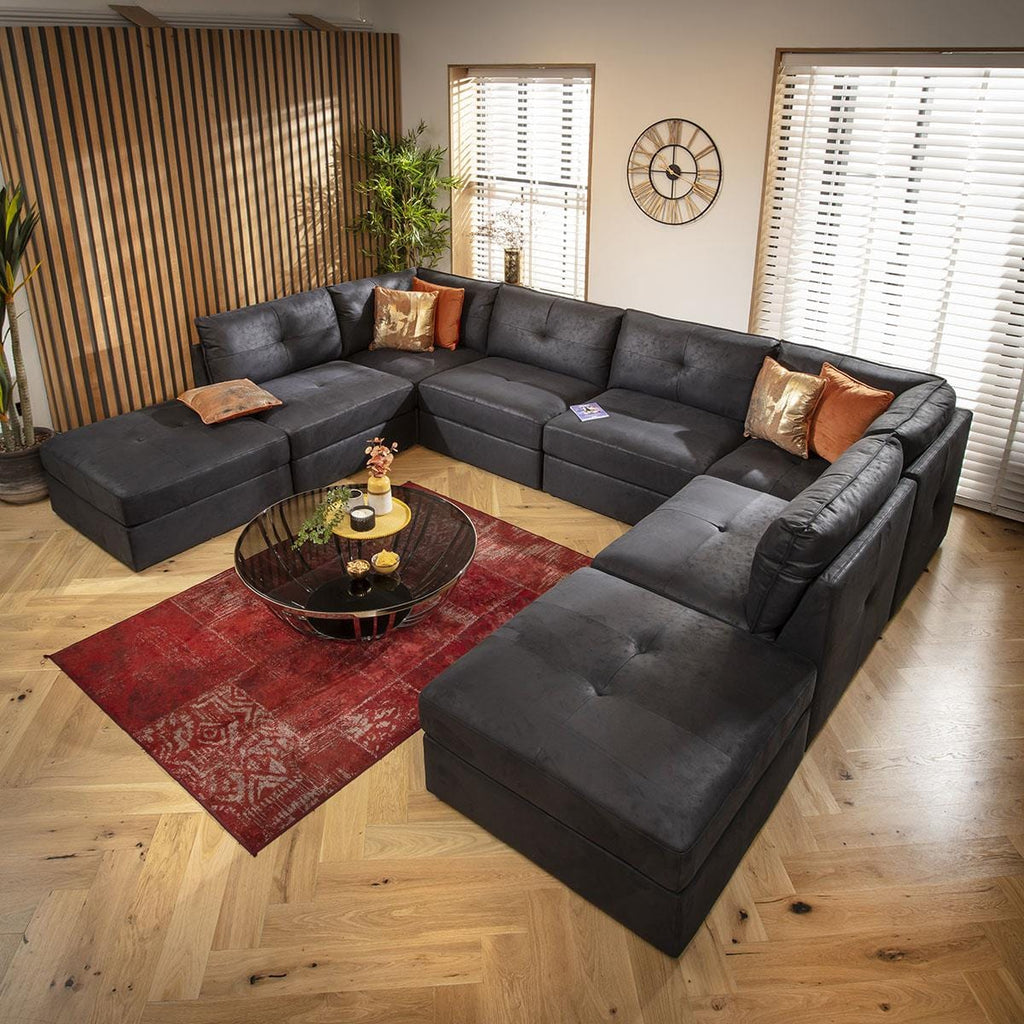 Archie 6 Seater U-Shape Sofa Black 360x270cm 10