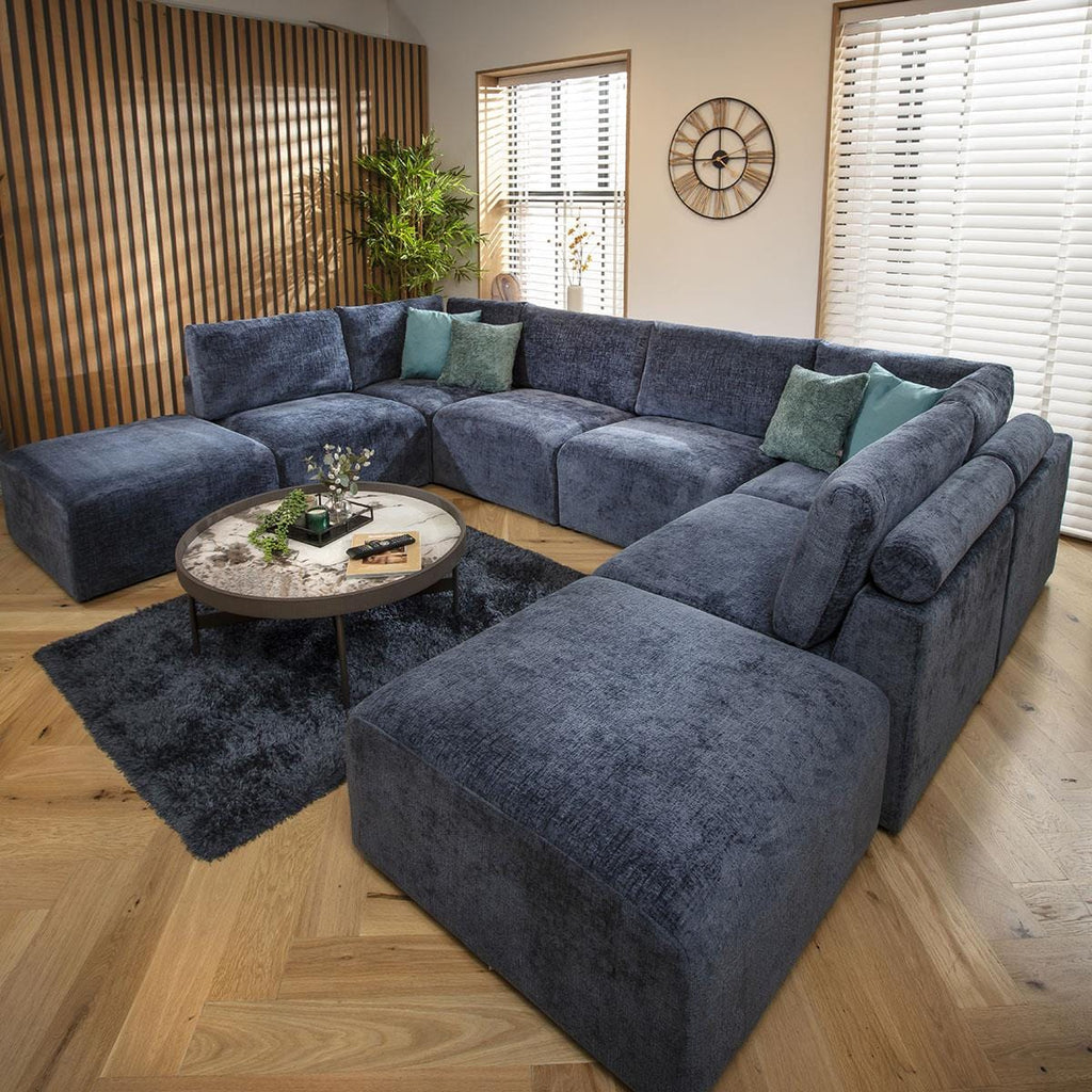 Martha 6 Seater U-Shape Sofa Blue Chenille 348x248cm 10
