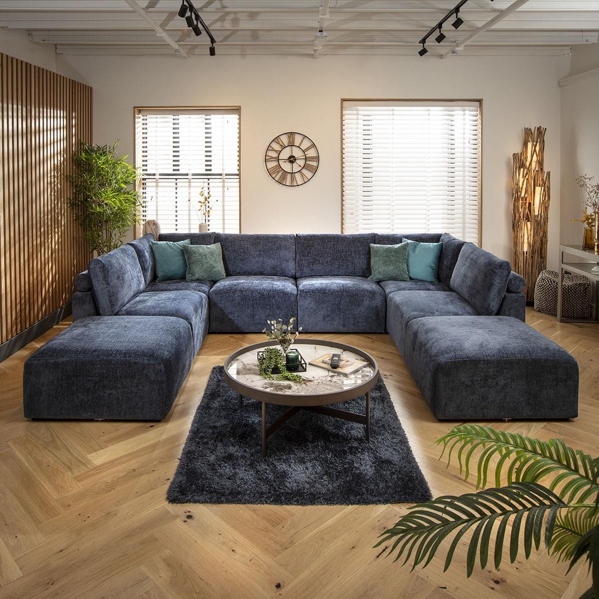 Martha 6 Seater U-Shape Sofa Blue Chenille 348x248cm 10