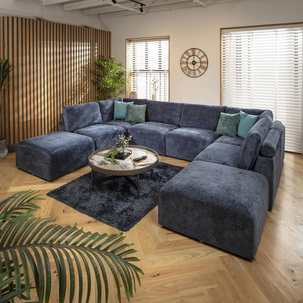 Martha 6 Seater U-Shape Sofa Blue Chenille 348x248cm 10