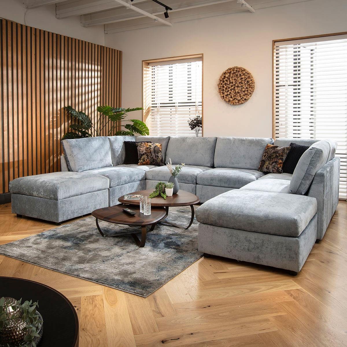 Sully 6 Seater U-Shape Sofa Blue Chenille 320x240cm 10