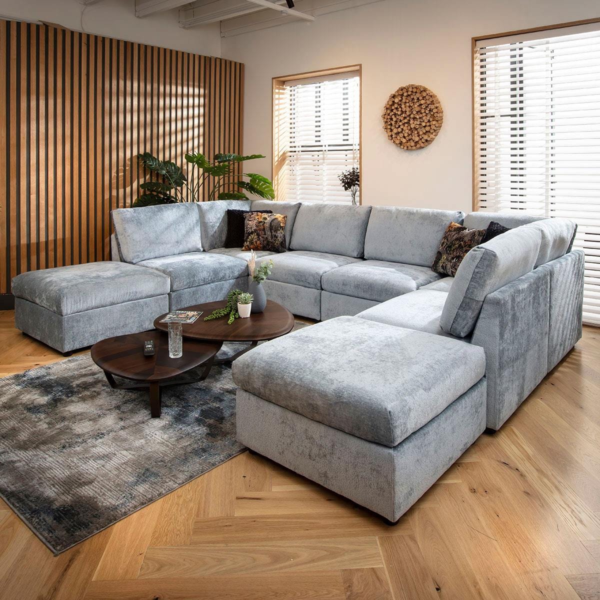 Sully 6 Seater U-Shape Sofa Blue Chenille 320x240cm 10