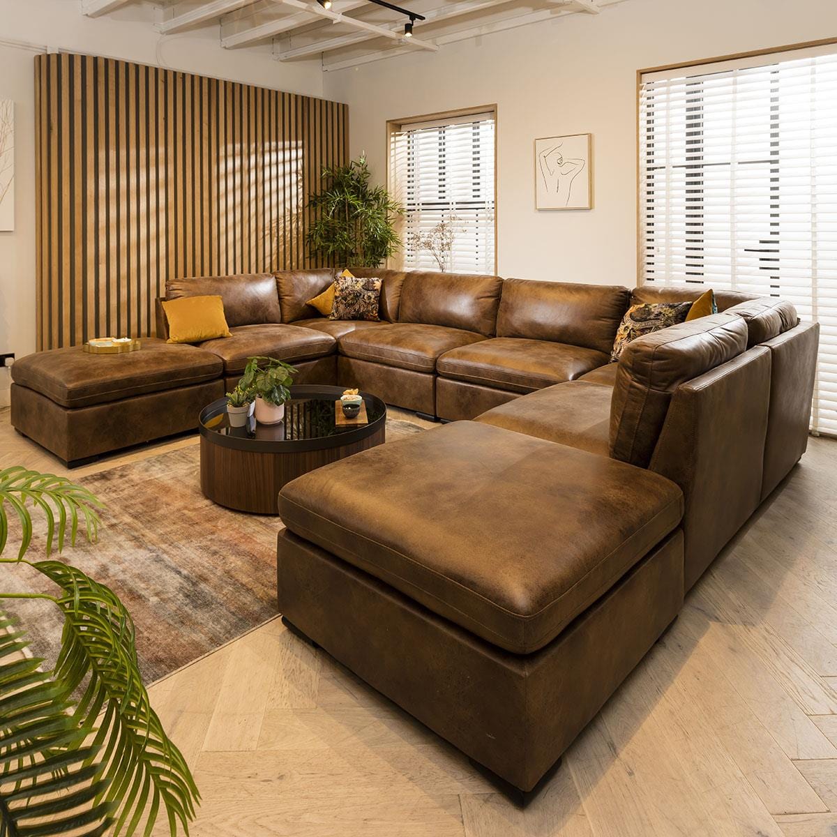 Mikey 6 Seater U-Shape Sofa Brown 380x285cm 10