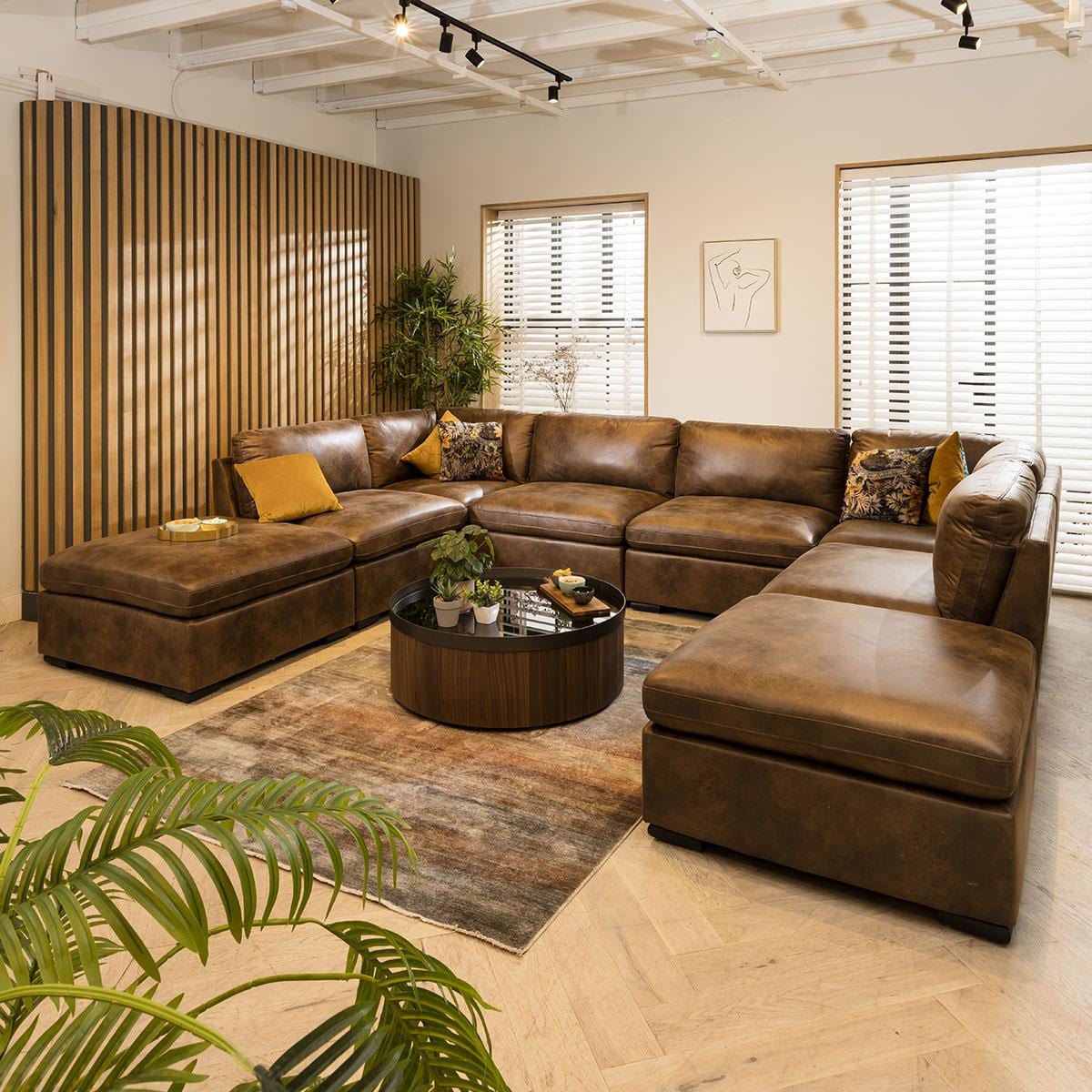 Mikey 6 Seater U-Shape Sofa Brown 380x285cm 10