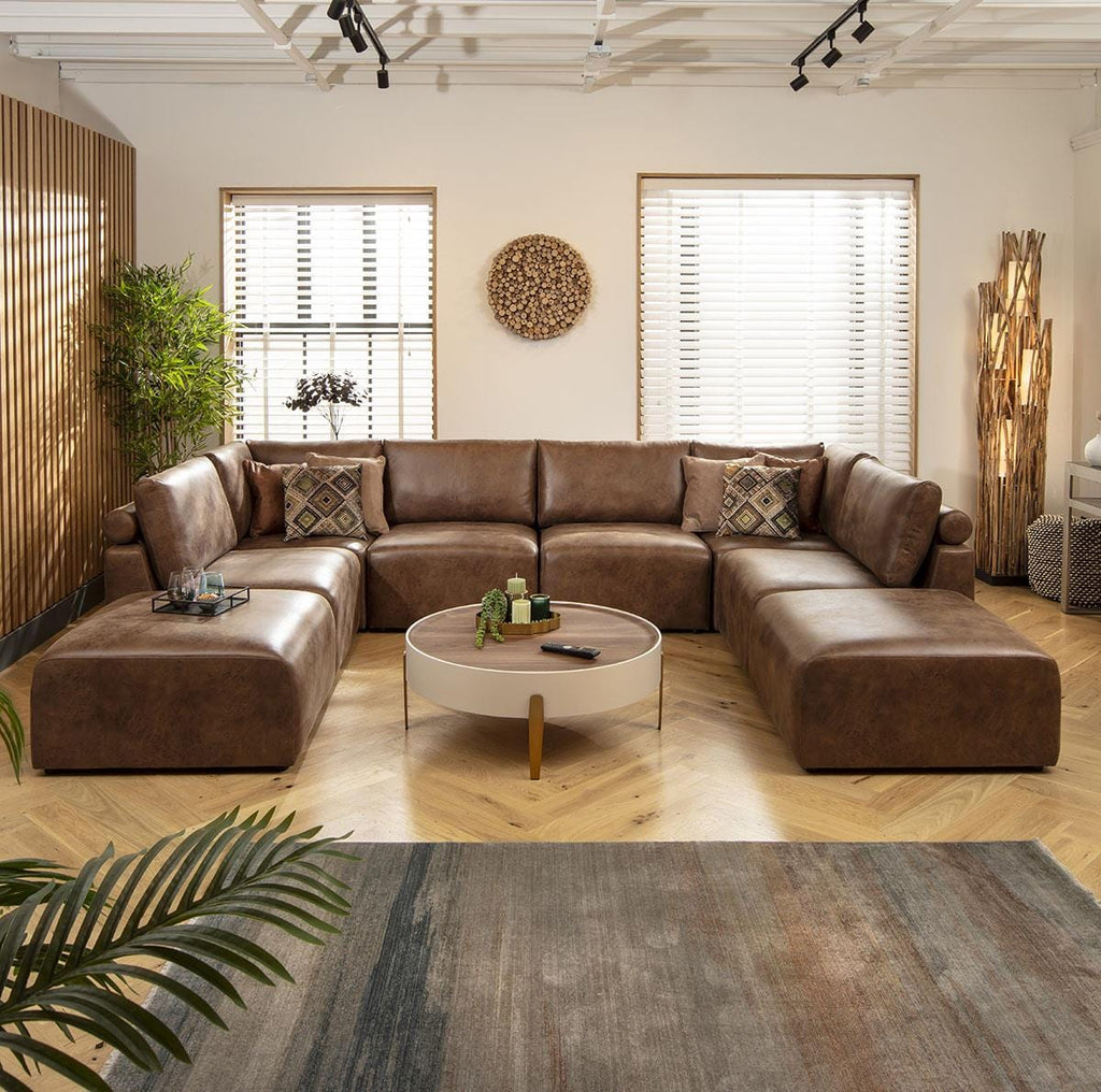 Martha 6 Seater U-Shape Sofa Antique Brown 348x248cm 10