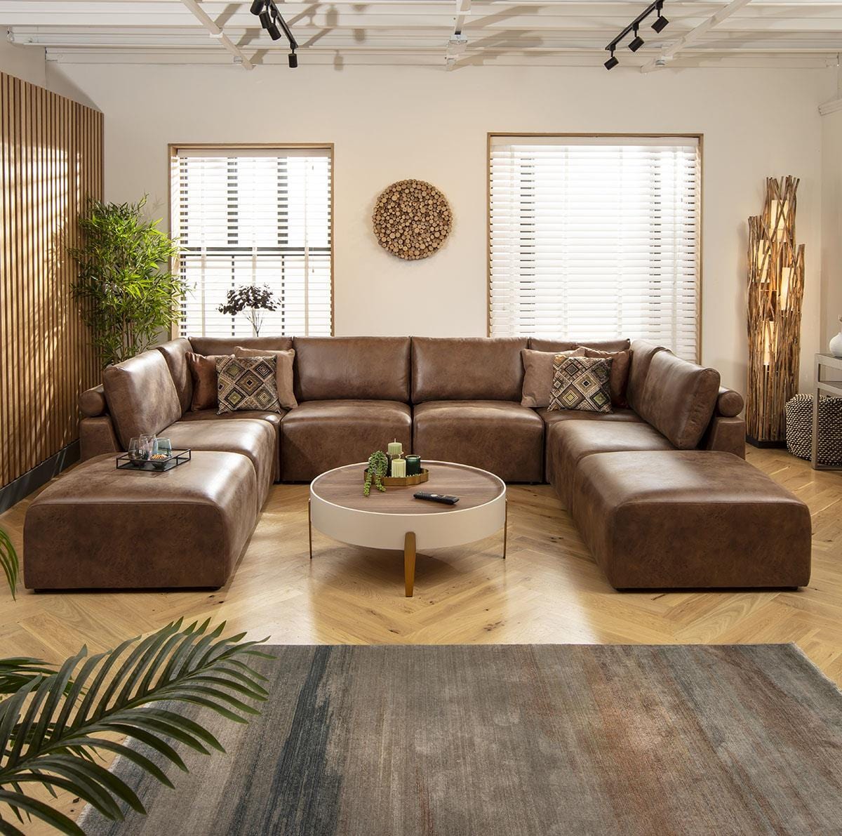 Martha 6 Seater U-Shape Sofa Antique Brown 348x248cm 10