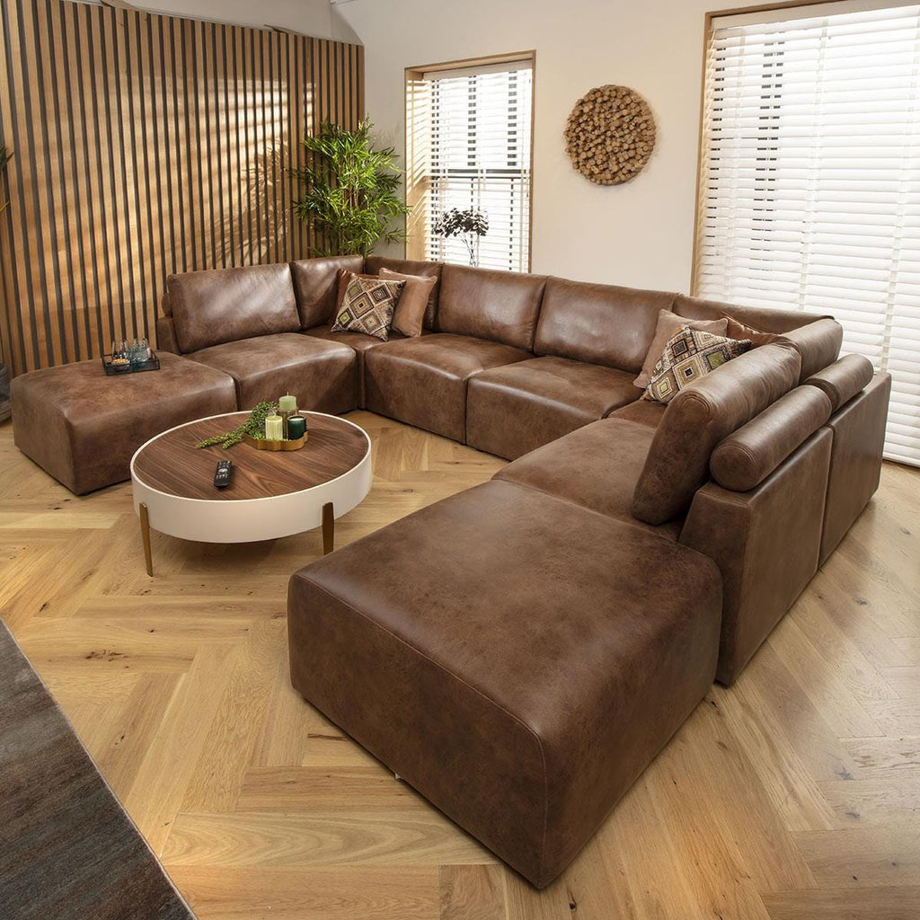 Martha 6 Seater U-Shape Sofa Antique Brown 348x248cm 10