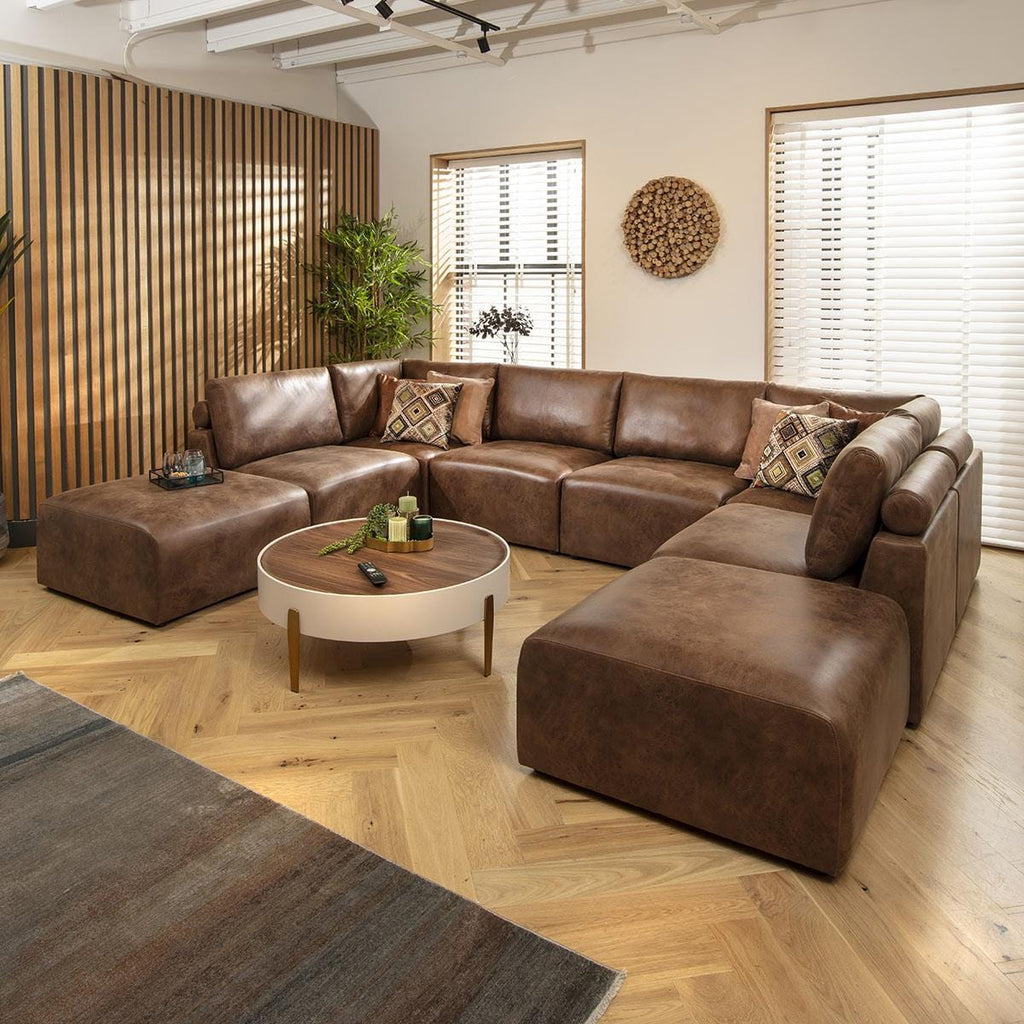 Martha 6 Seater U-Shape Sofa Antique Brown 348x248cm 10