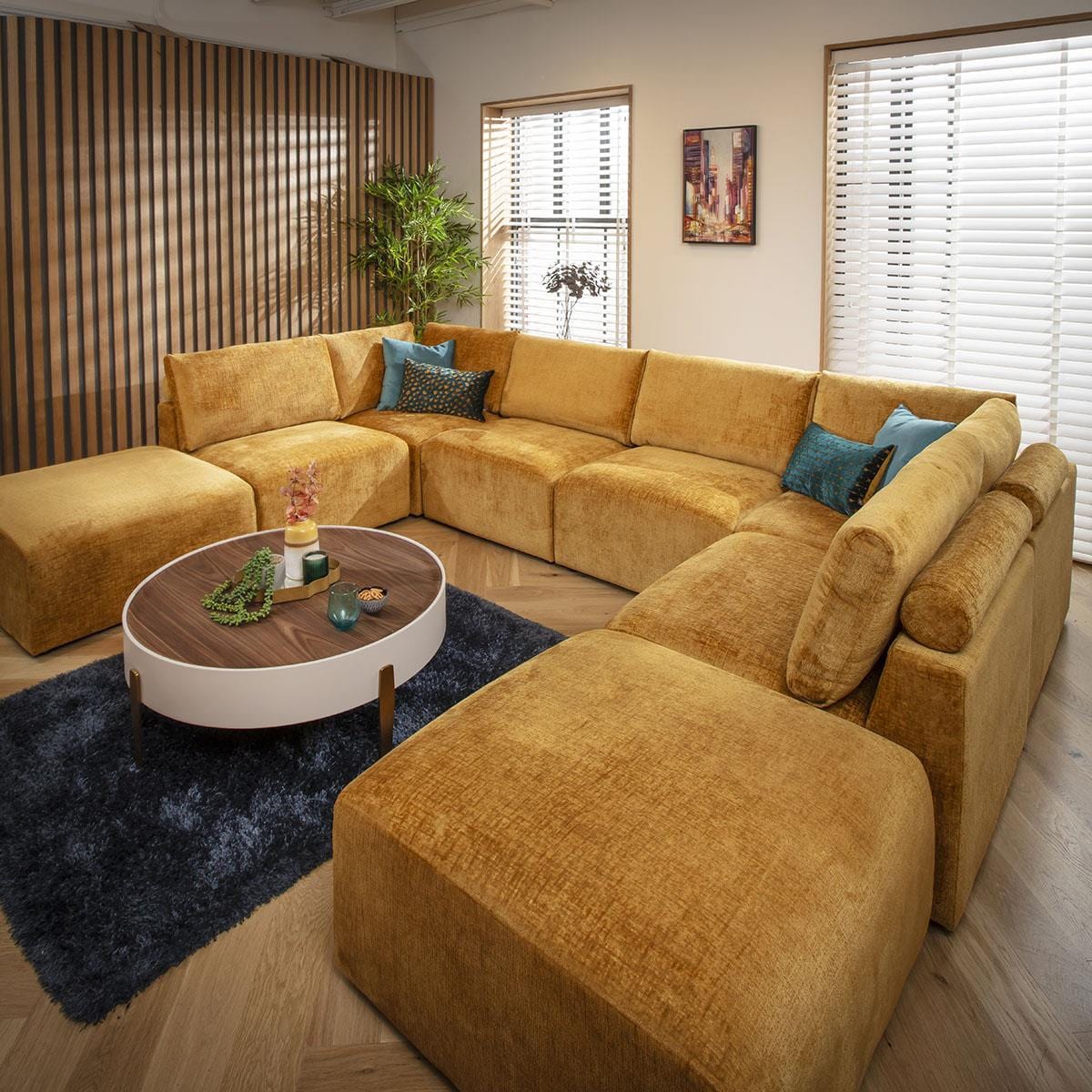 Martha 6 Seater U-Shape Sofa Mustard Chenille 348x248cm 10