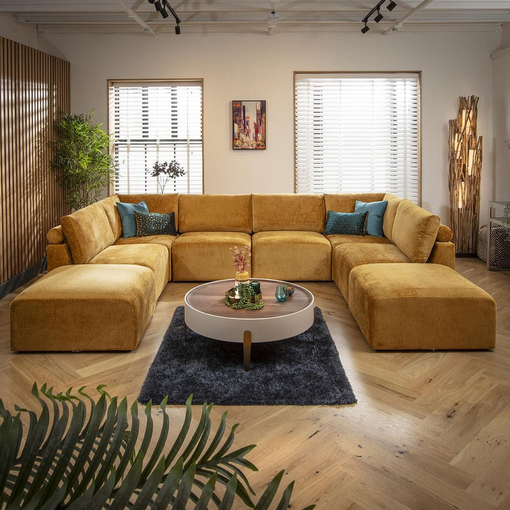Martha 6 Seater U-Shape Sofa Mustard Chenille 348x248cm 10