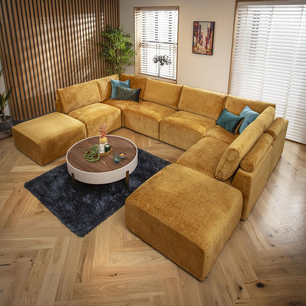 Martha 6 Seater U-Shape Sofa Mustard Chenille 348x248cm 10
