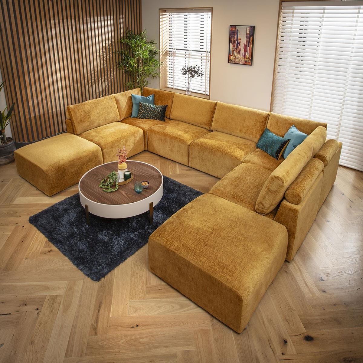 Martha 6 Seater U-Shape Sofa Mustard Chenille 348x248cm 10