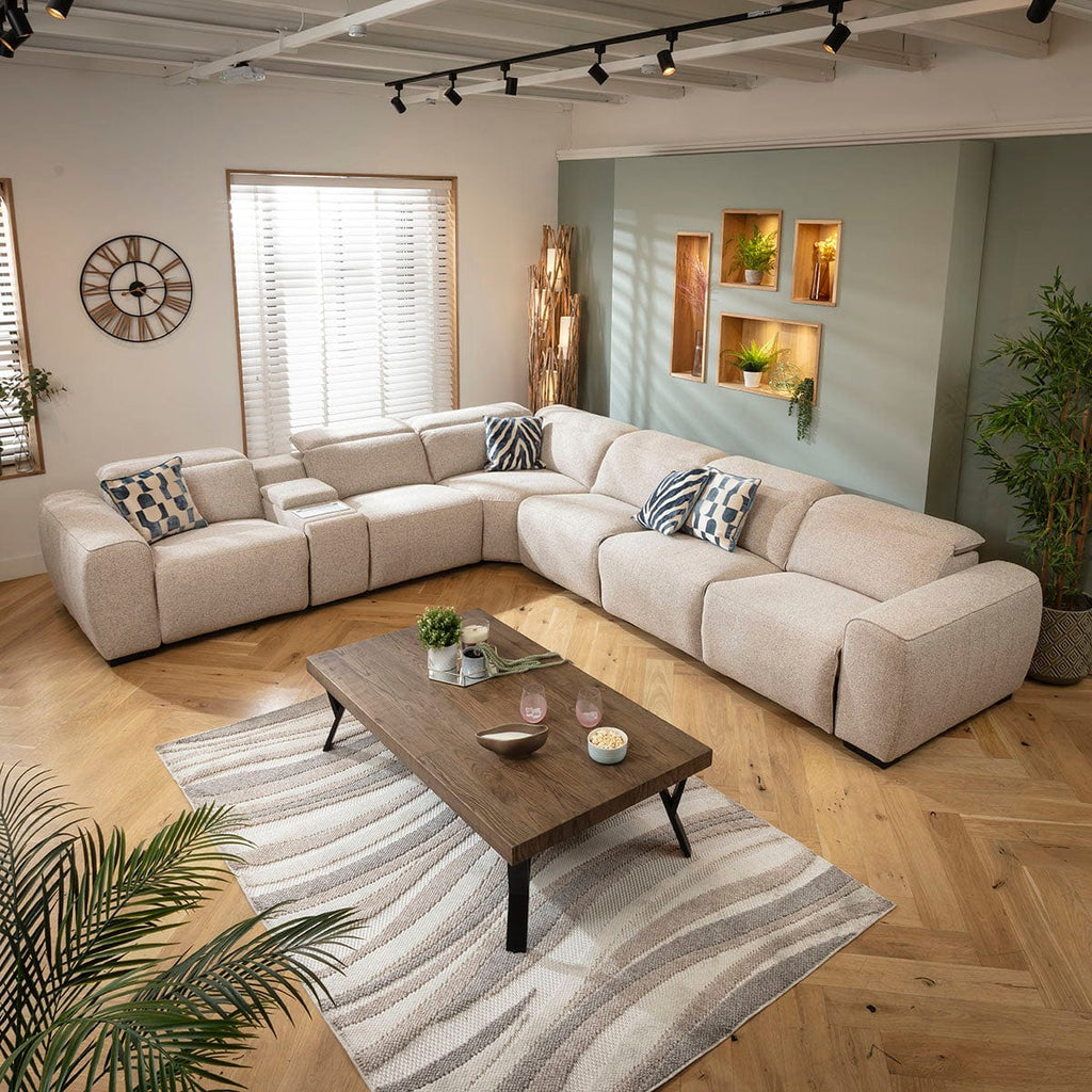 Lola Large 6 Seater Recliner Corner Sofa & Console Beige 372x329cm 15C1