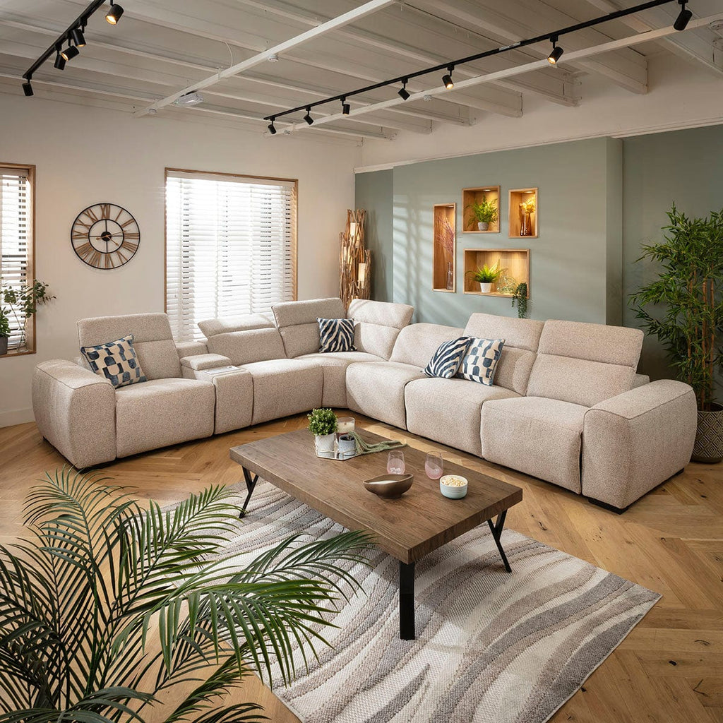 Lola Large 6 Seater Recliner Corner Sofa & Console Beige 372x329cm 15C1
