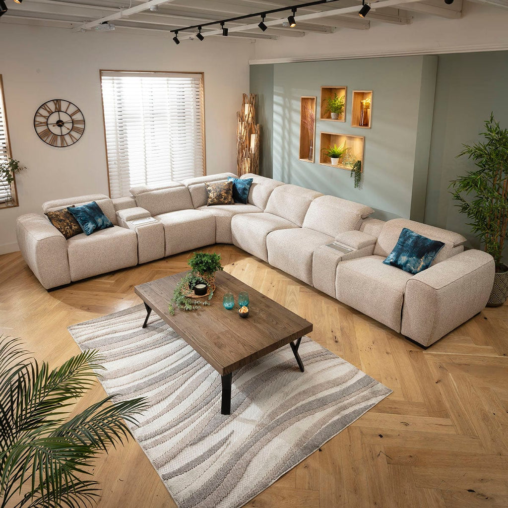 Lola Large 6 Seater Recliner Corner Sofa & Consoles Beige 405x329cm 15C2