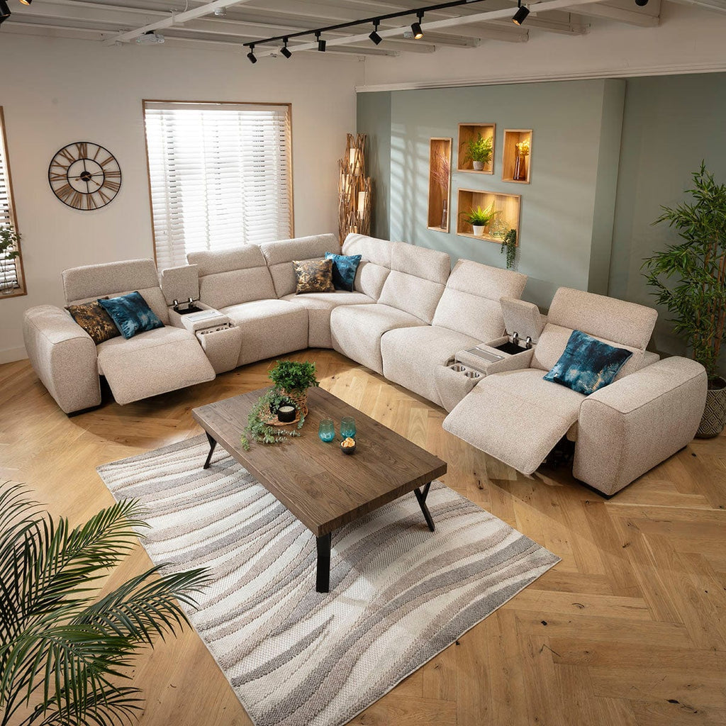 Lola Large 6 Seater Recliner Corner Sofa & Consoles Beige 405x329cm 15C2