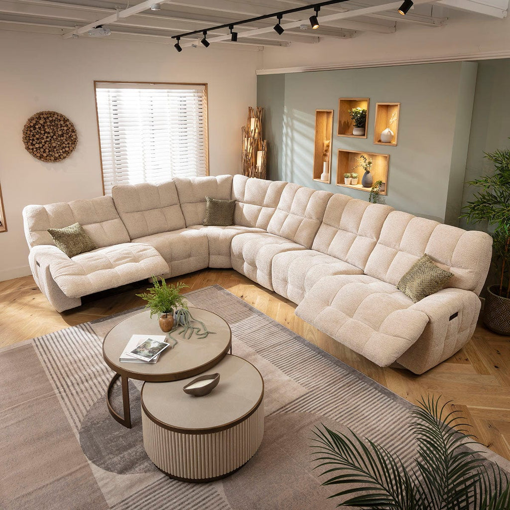 Luca Large 6 Seater Dual Recliner Corner Sofa Beige Chenille 380x300cm 15