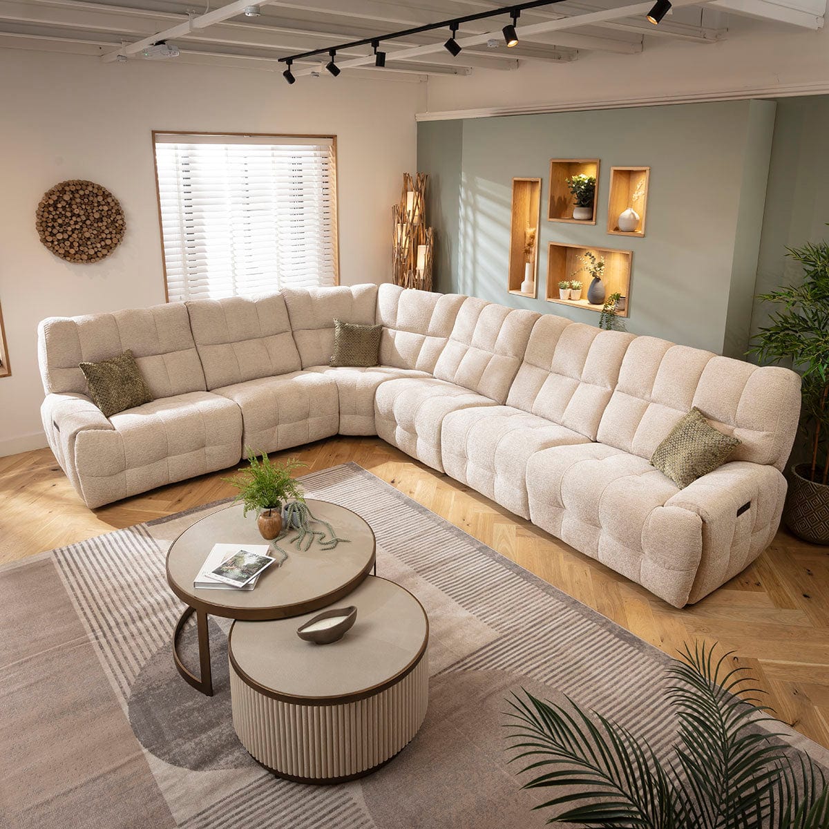 Luca Large 6 Seater Dual Recliner Corner Sofa Beige Chenille 380x300cm 15