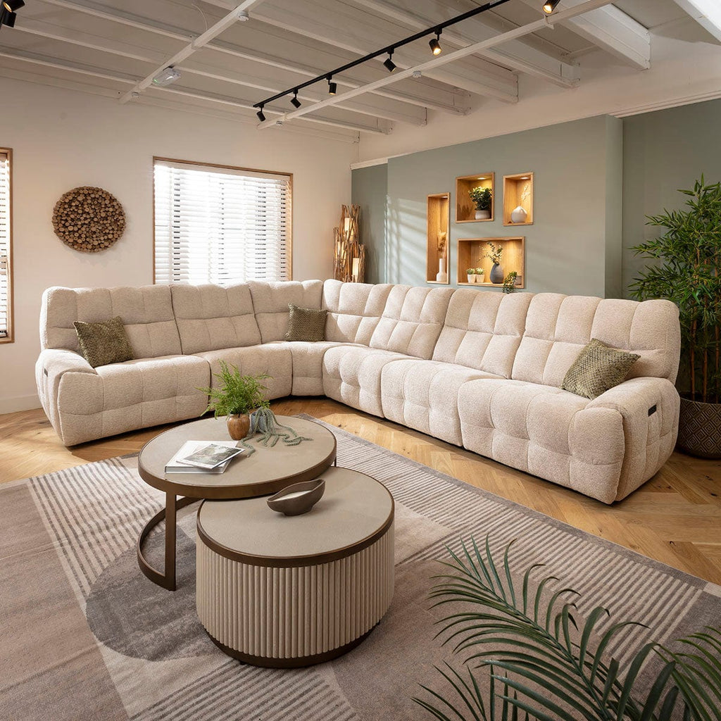 Luca Large 6 Seater Triple Recliner Corner Sofa Beige Chenille 380x300cm 15R1