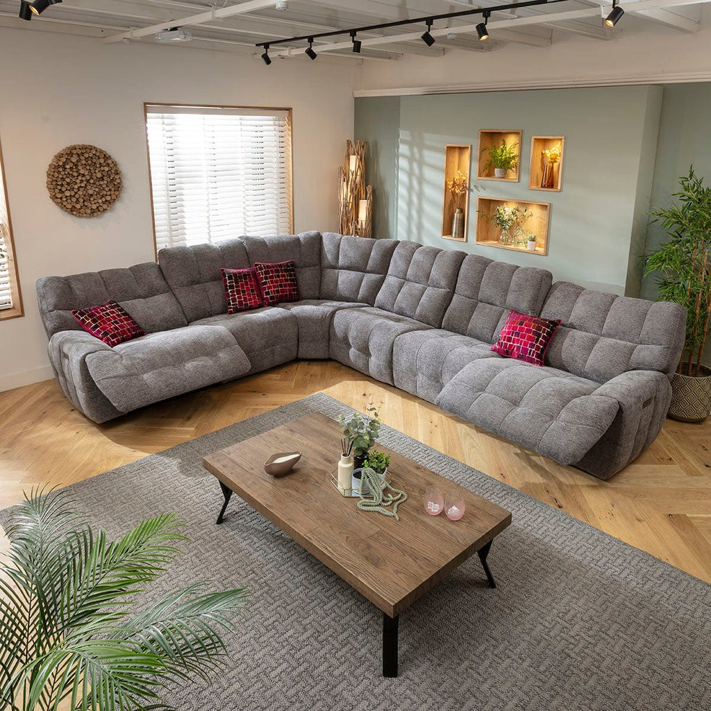 Luca Large 6 Seater Triple Recliner Corner Sofa Charcoal Chenille 380x300cm 15R1