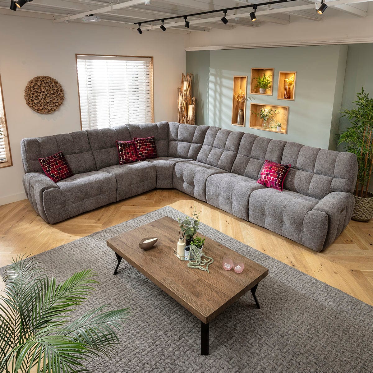 Luca Large 6 Seater Triple Recliner Corner Sofa Charcoal Chenille 380x300cm 15R1