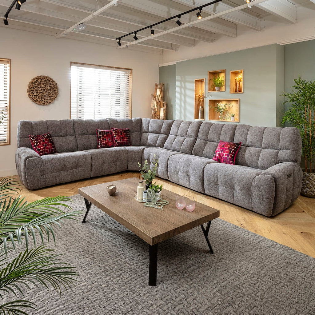 Luca Large 6 Seater Triple Recliner Corner Sofa Charcoal Chenille 380x300cm 15R1