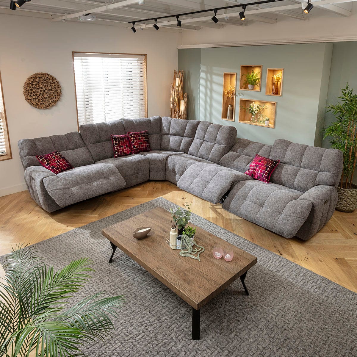 Luca Large 6 Seater Triple Recliner Corner Sofa Charcoal Chenille 380x300cm 15R1
