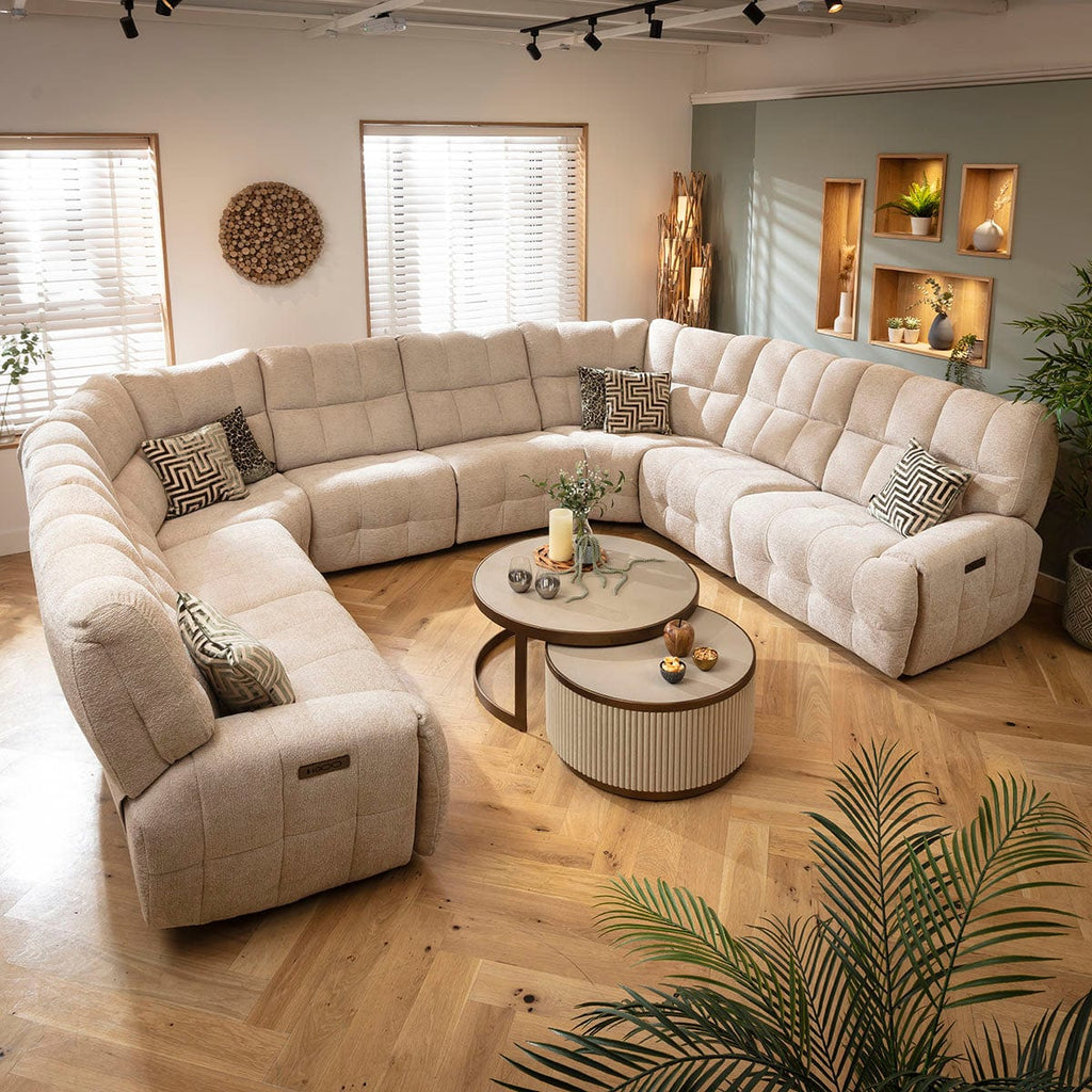 Luca Large 8 Seater Dual Recliner U-Shape Sofa Beige Chenille 390x300cm 11