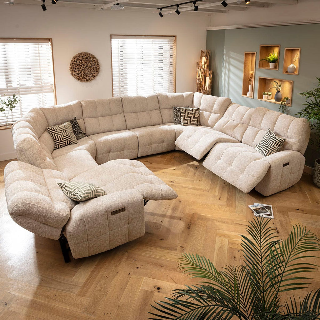 Luca Large 8 Seater Triple Recliner U-Shape Sofa Beige Chenille 390x300cm 11R1