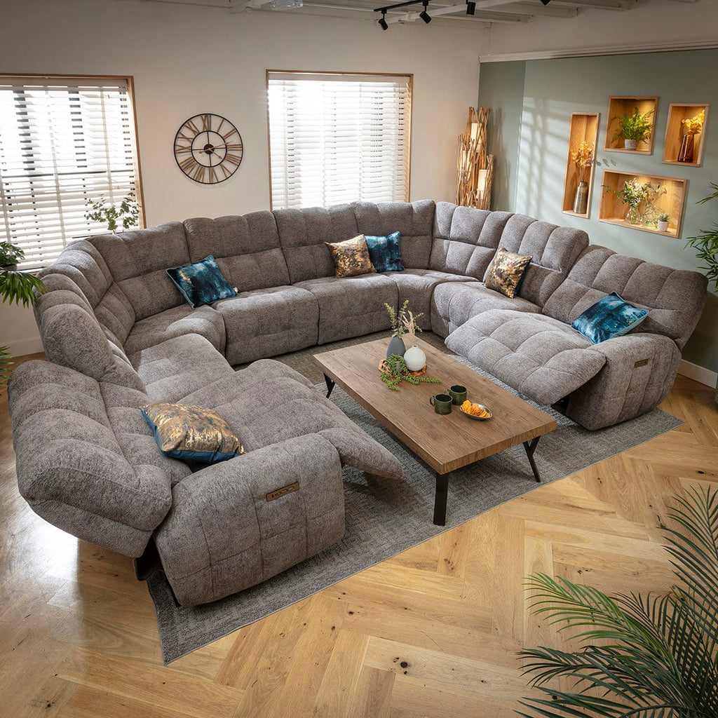 Luca Large 8 Seater Dual Recliner U-Shape Sofa Charcoal Chenille 390x300cm 11