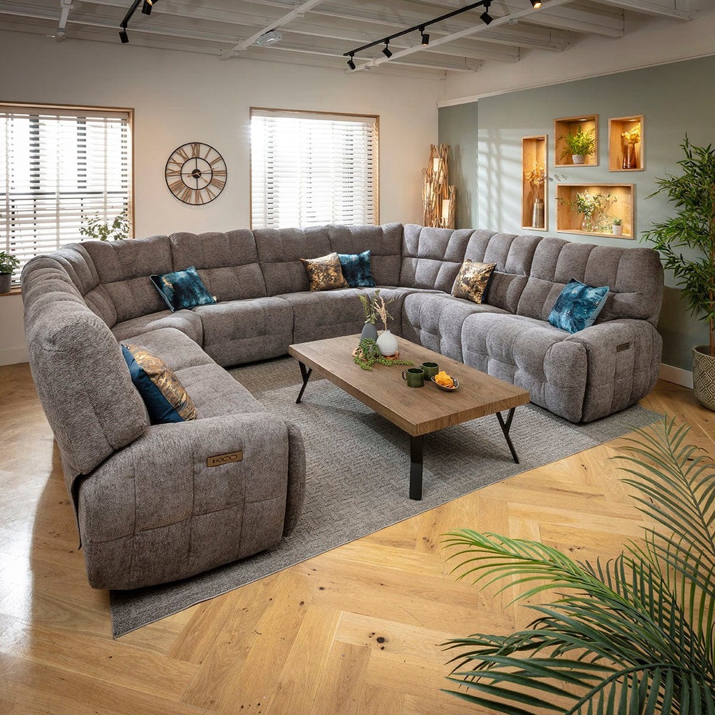 Luca Large 8 Seater Triple Recliner U-Shape Sofa Charcoal Chenille 390x300cm 11R1