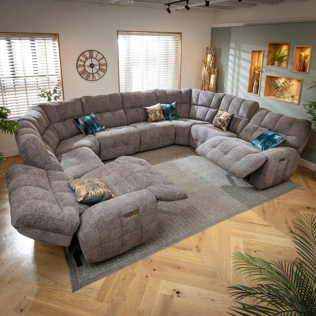 Luca Large 8 Seater Quad Recliner U-Shape Sofa Charcoal Chenille 390x300cm 11R2