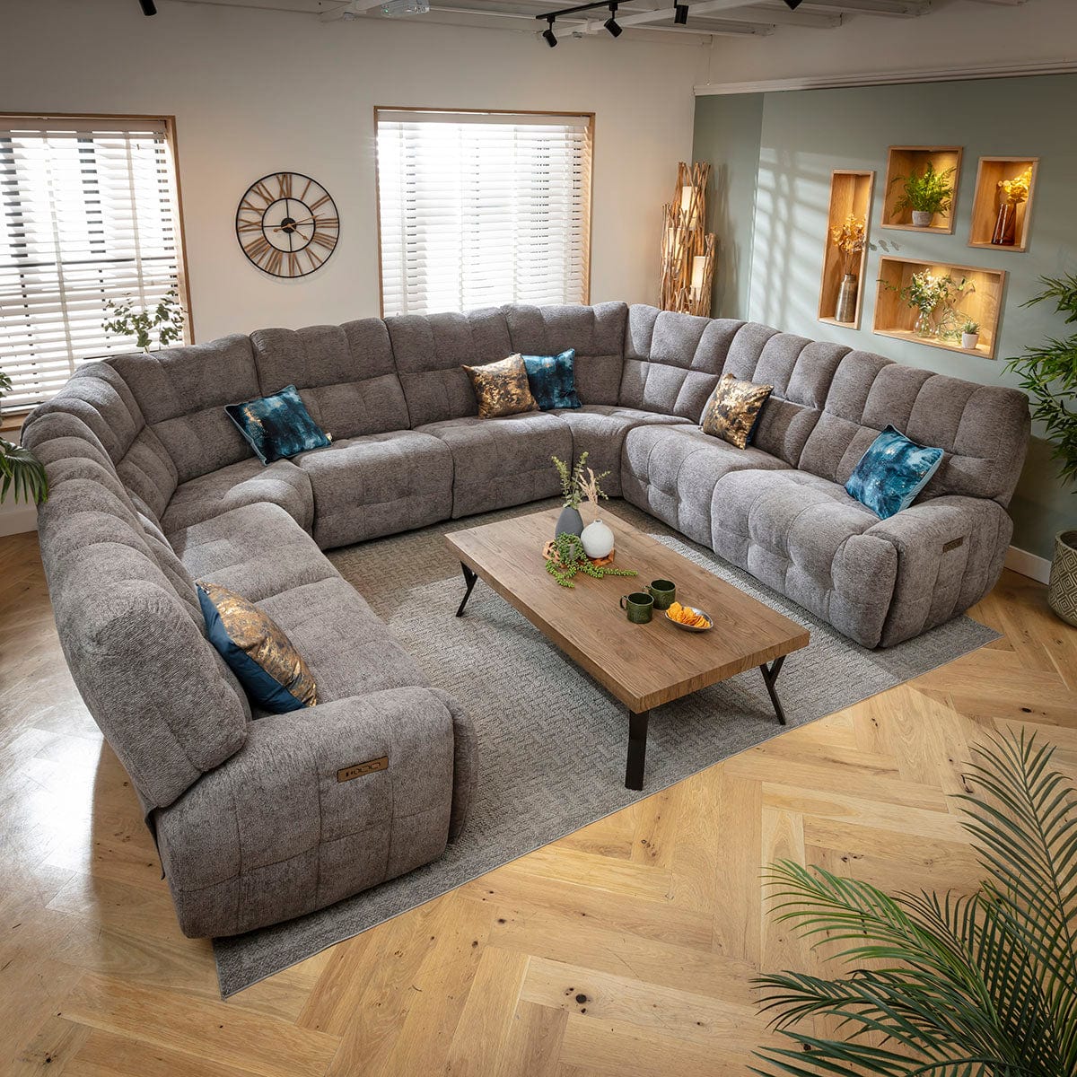 Luca Large 8 Seater Dual Recliner U-Shape Sofa Charcoal Chenille 390x300cm 11