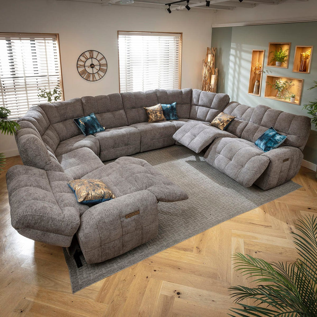 Luca Large 8 Seater Quad Recliner U-Shape Sofa Charcoal Chenille 390x300cm 11R2