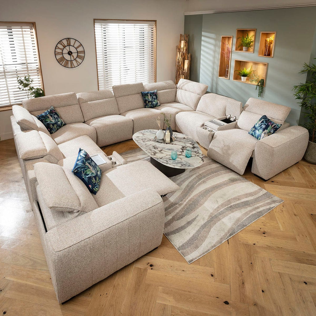Lola Large 8 Seater Recliner U-Shape Sofa & Consoles Beige 386x329cm 11C2