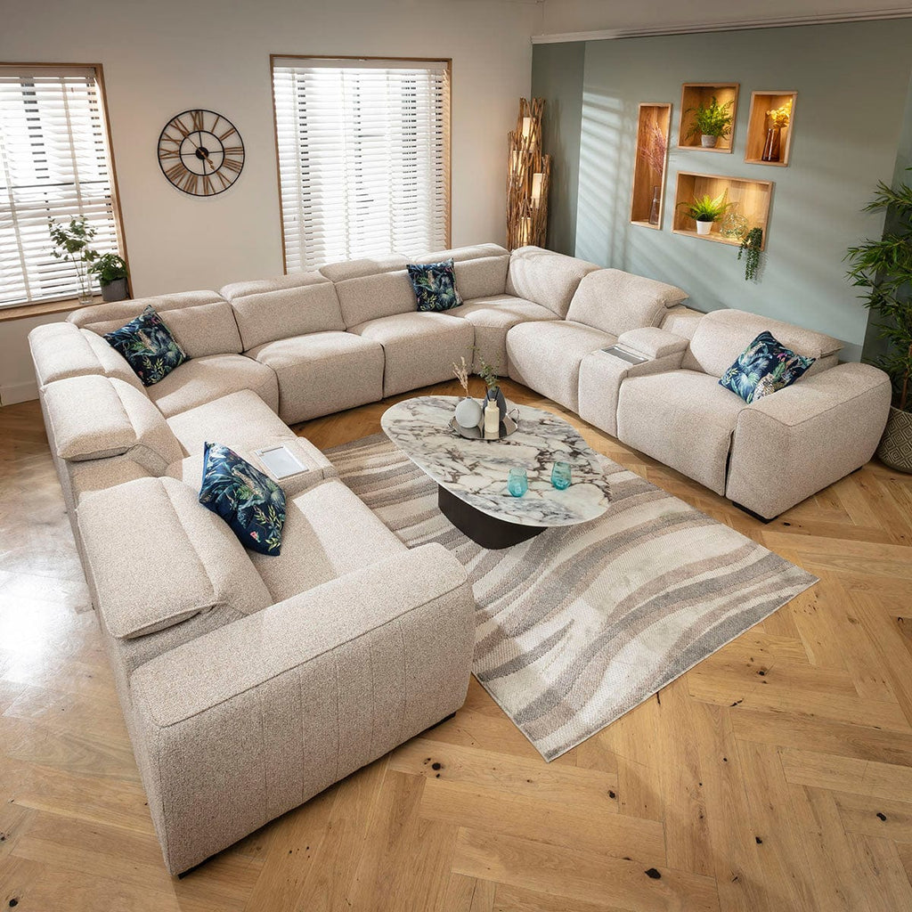 Lola Large 8 Seater Recliner U-Shape Sofa & Consoles Beige 386x329cm 11C2