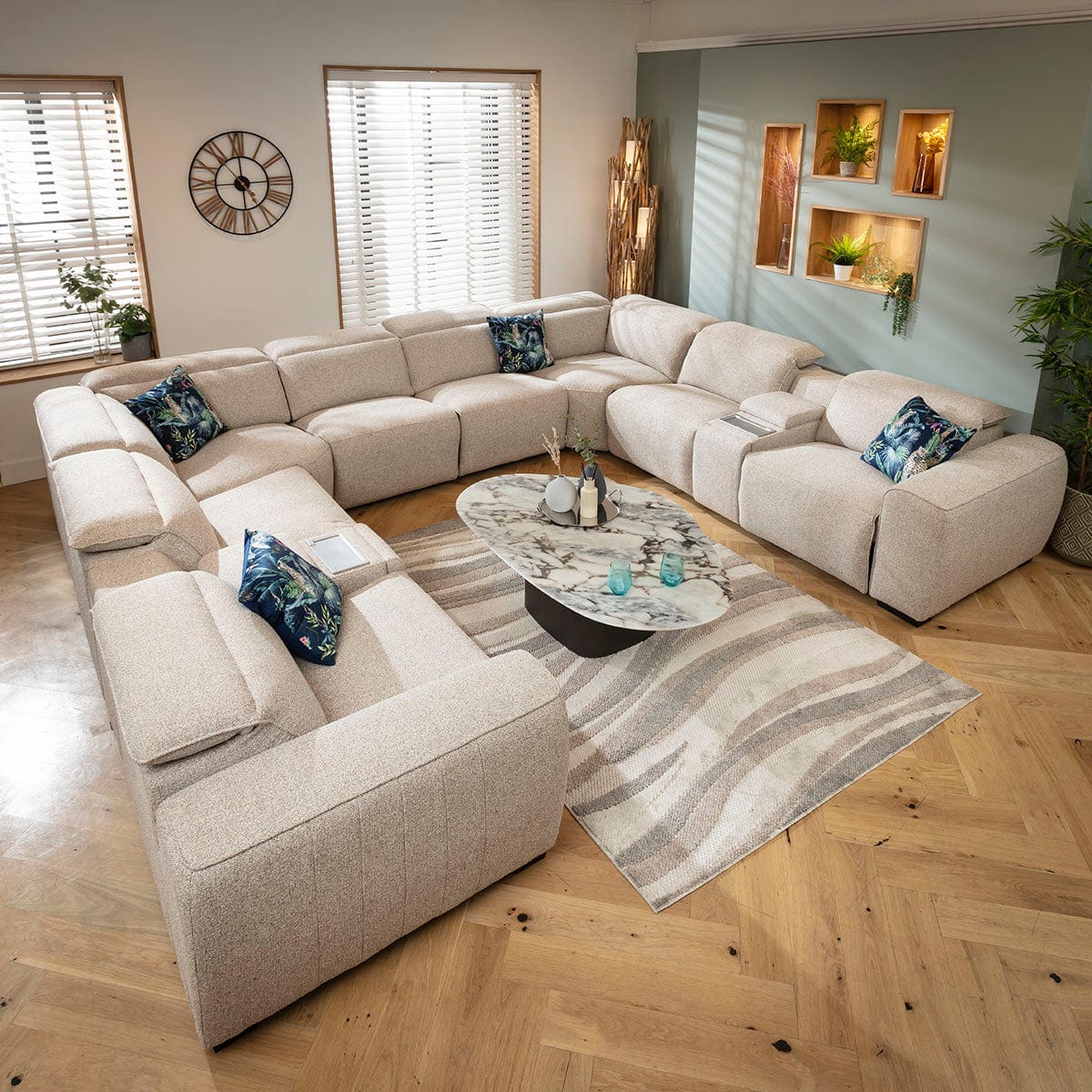 Lola Large 8 Seater Recliner U-Shape Sofa & Consoles Beige 386x329cm 11C2