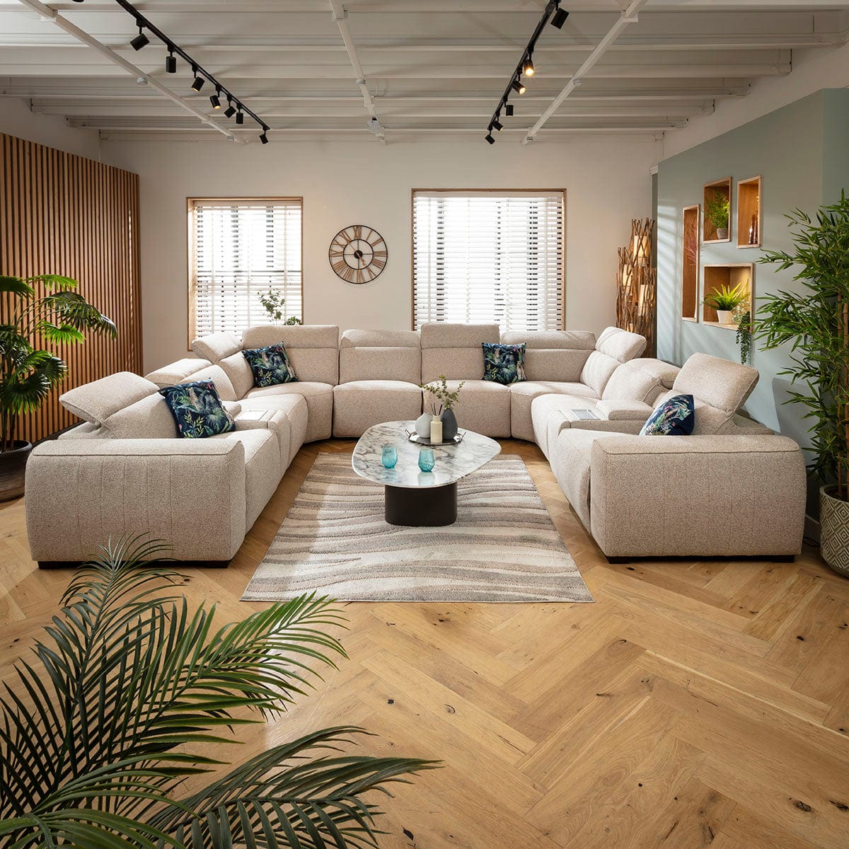 Lola Large 8 Seater Recliner U-Shape Sofa & Consoles Beige 386x329cm 11C2