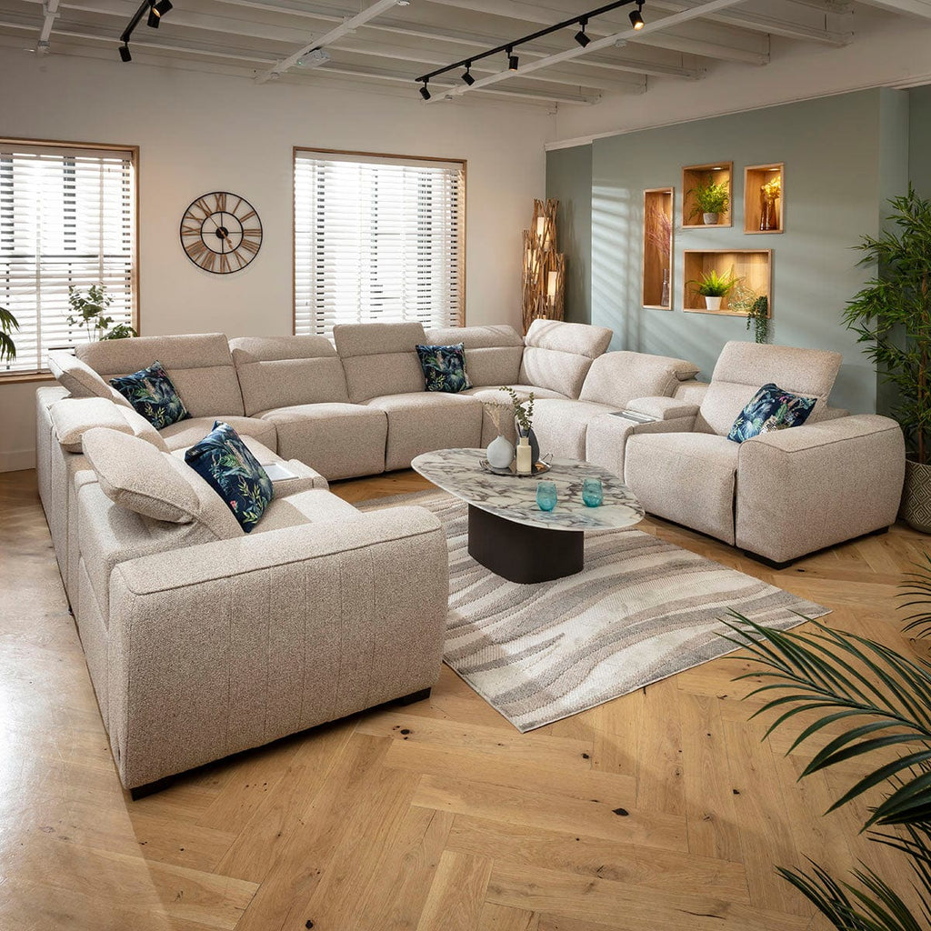 Lola Large 8 Seater Recliner U-Shape Sofa & Consoles Beige 386x329cm 11C2