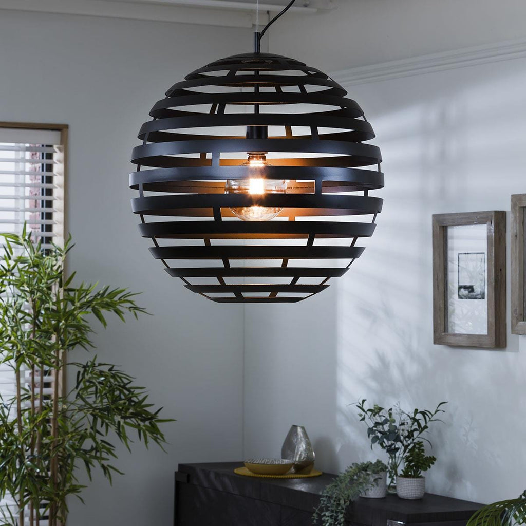 Large Ball Pendant Light Fitting Ø 50cm - Black Metal - Dimmable LED Included