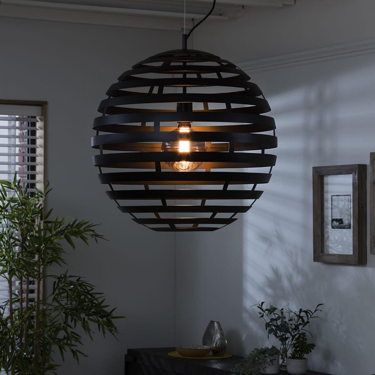 Large Ball Pendant Light Fitting Ø 50cm - Black Metal - Dimmable LED Included