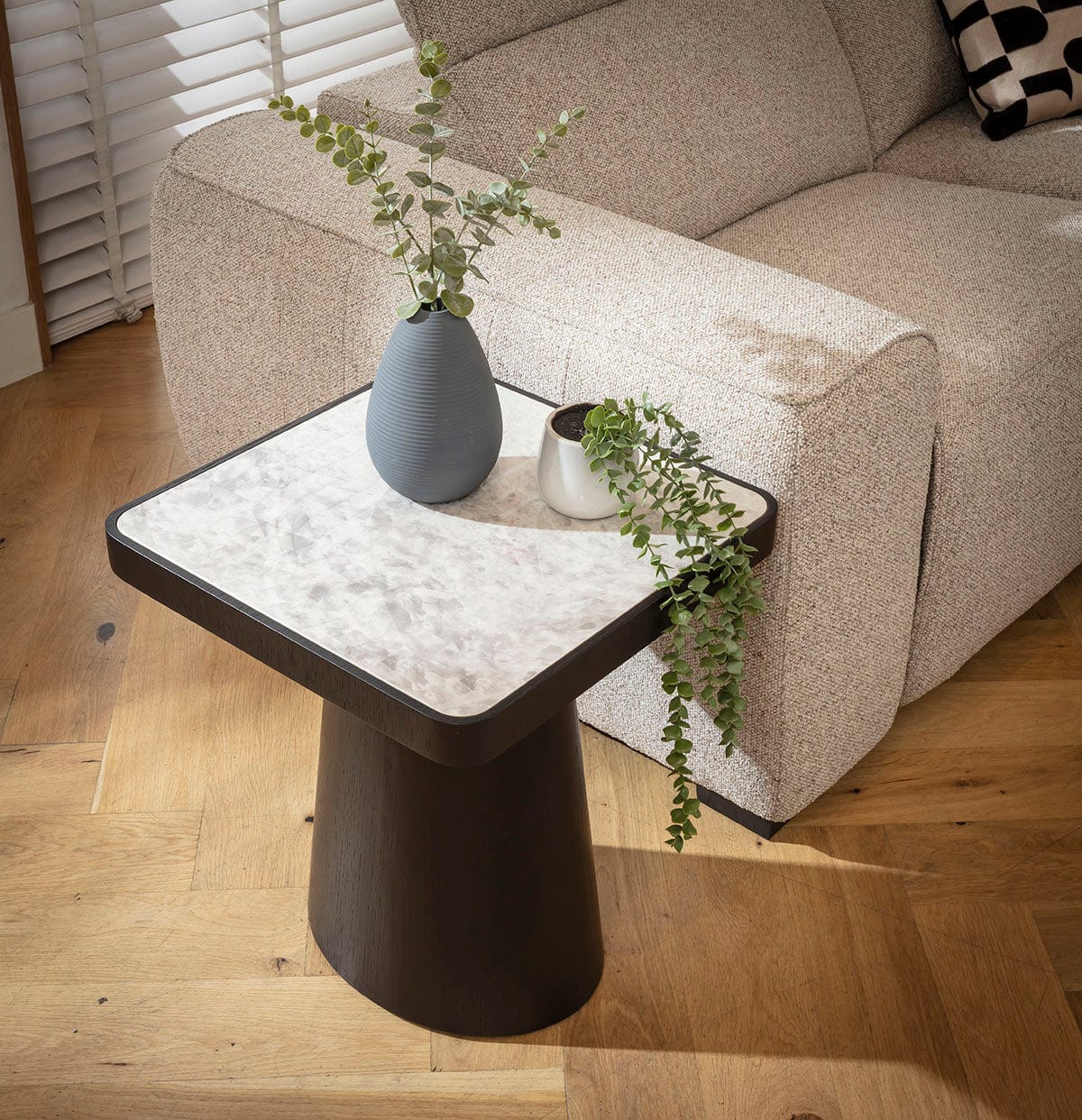 Hastings Large Ceramic Marble Side Table Grey & Black 47cm
