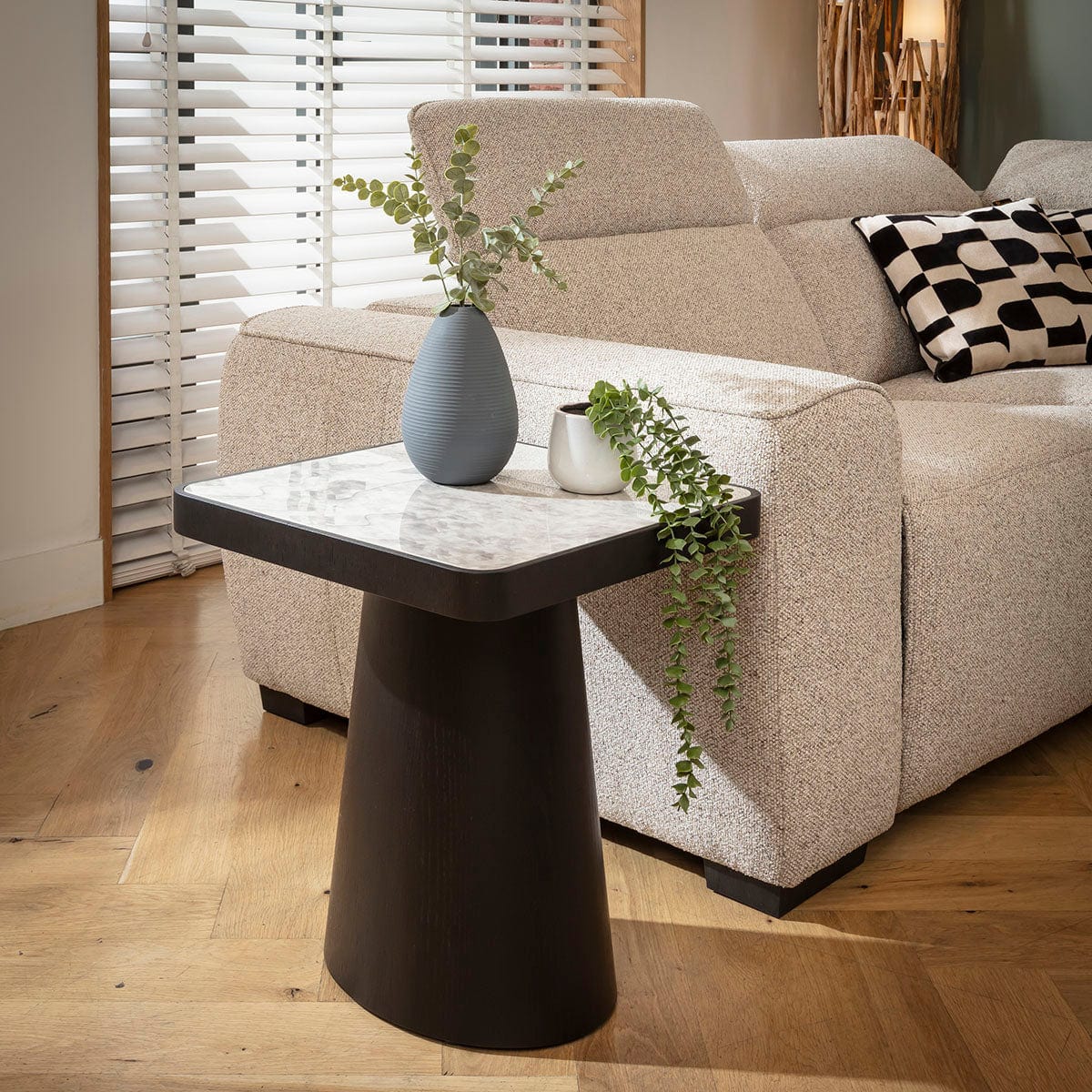 Hastings Large Ceramic Marble Side Table Grey & Black 47cm